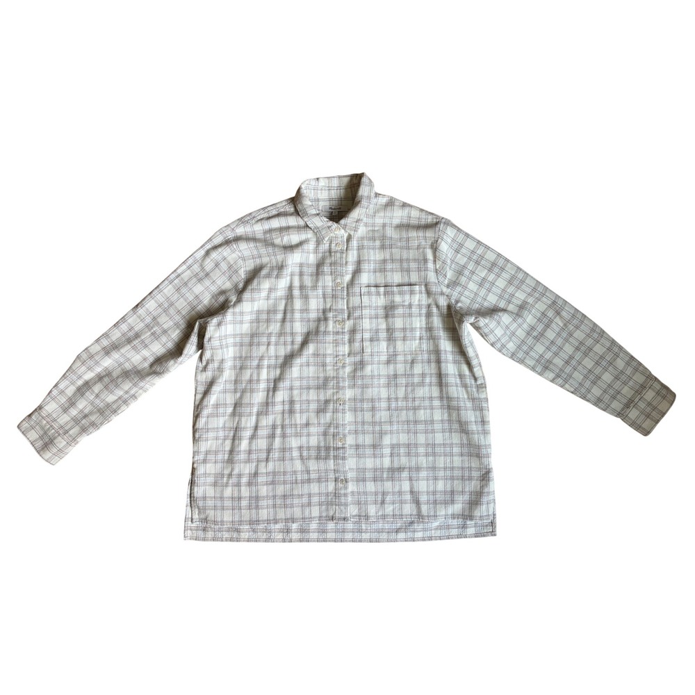 NWT Madewell L Cream Plaid Button Down Corduroy Shirt Western Workwear Oversized